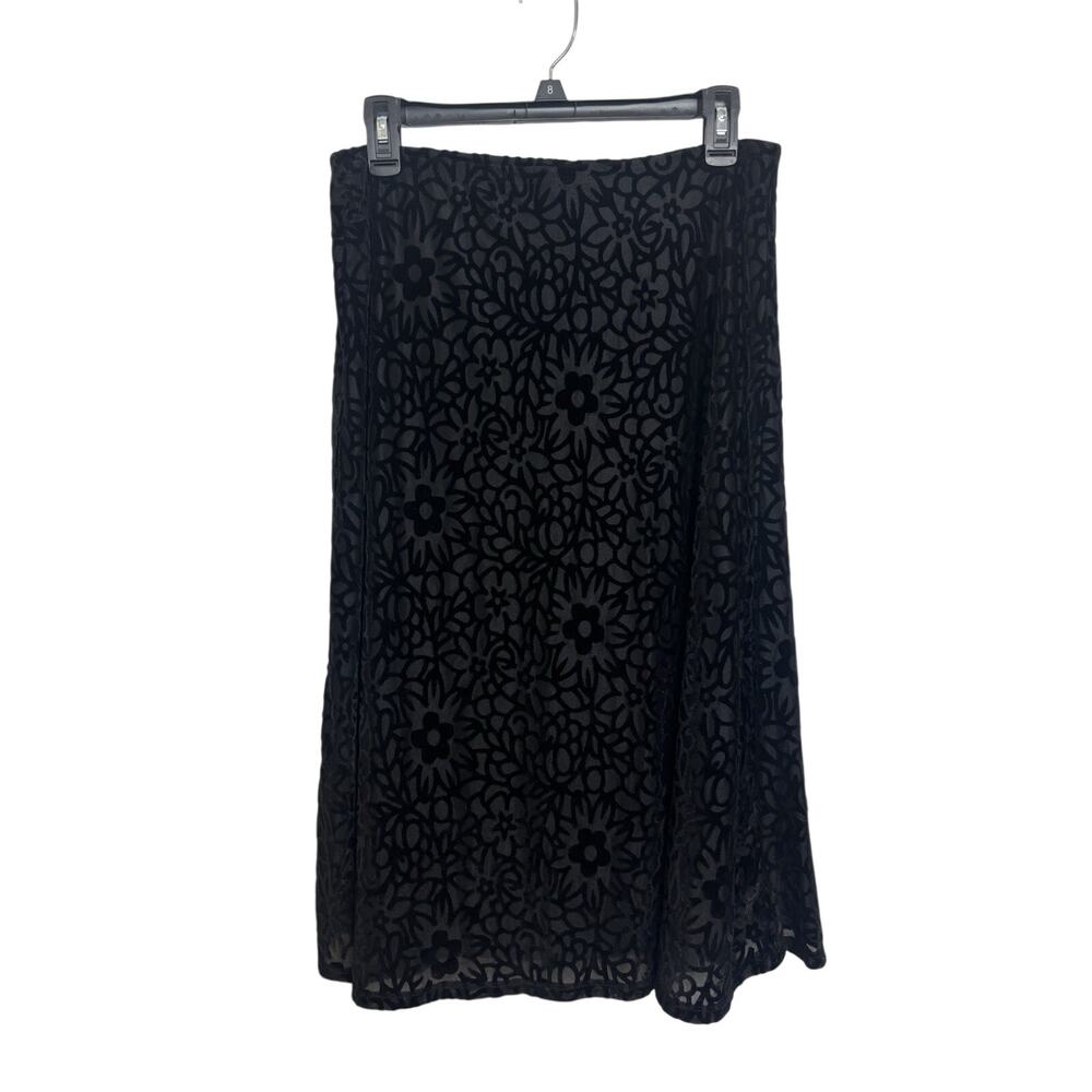Y2K Black Velvet Burnout Floral Midi Skirt XL Whimsigoth Fairy Grunge